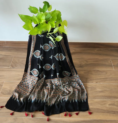 Ajrakh dupatta officewear dupatta silk dupatta Indian gifts black dupatta gifts for her modal silk