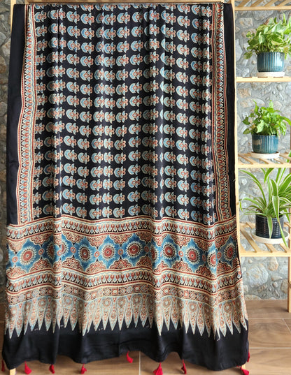 Ajrakh dupatta officewear dupatta silk dupatta Indian gifts black dupatta