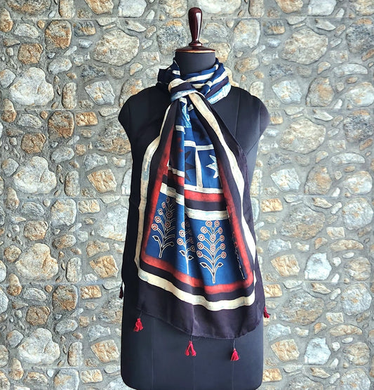 Ajrakh stole blue stole Indian gifts handmade gifts coporate gifts