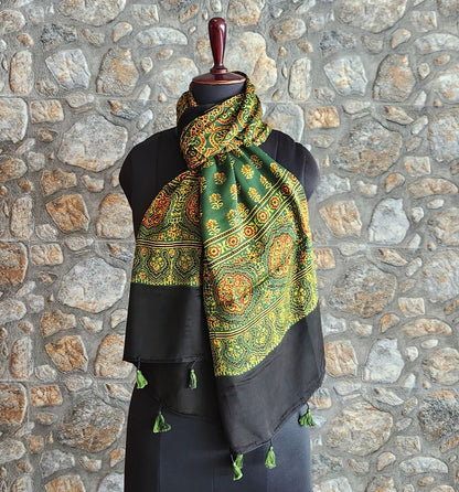 Ajrakh stole silk stole scarves coprorate gifts Indian gifts handmade gift green stole dupatta for haldi function