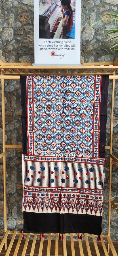 Ajrakh stole silk stole scarves coprorate gifts Indian gifts handmade gift red stole