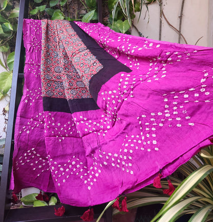 AJRAKH BANDHANI SILK DUPATTA