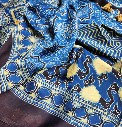 ajrakhsaree sarees ajrakh modal silk officewear blue saree
