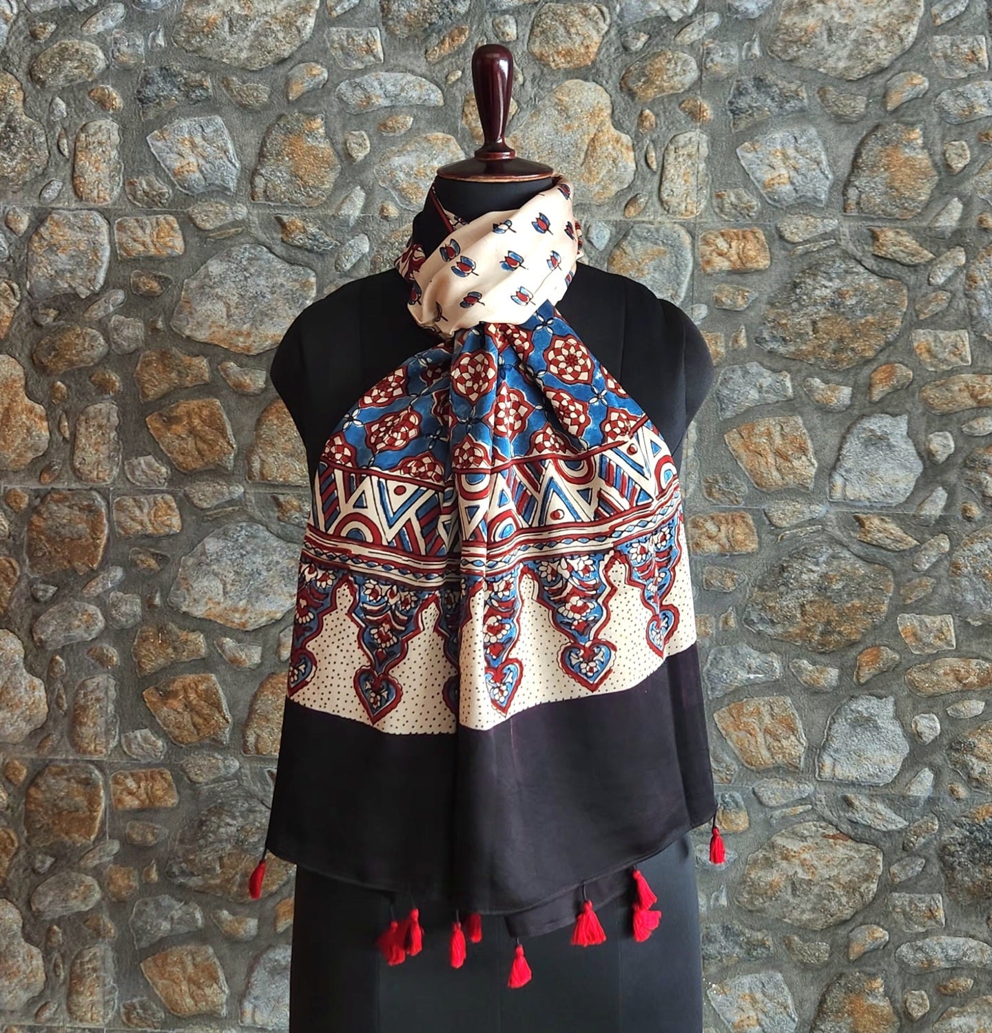 ajrakh stole Indian gifts coprorate gifts blue stole white stole birthday gift for her handmade gifts