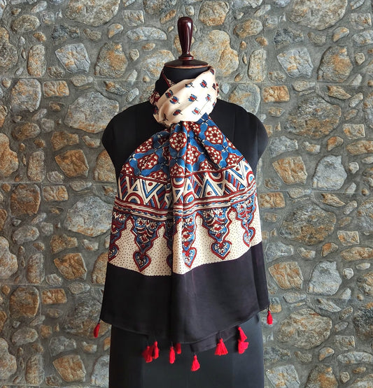 ajrakh stole Indian gifts coprorate gifts blue stole white stole birthday gift for her handmade gifts