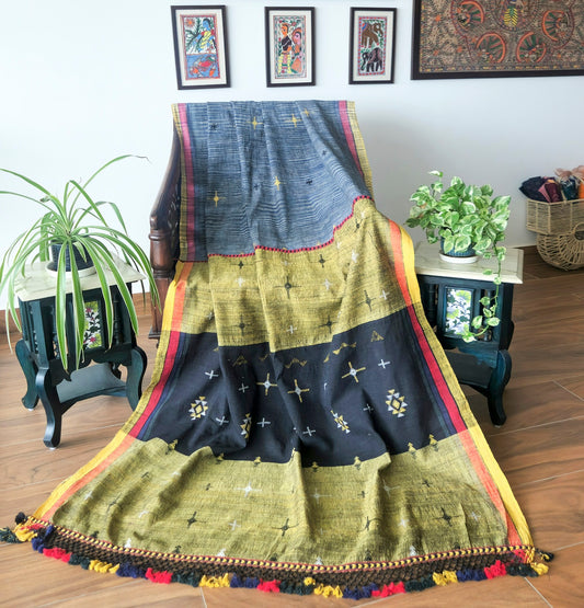 BHujodi saree kala cotton saree handloom saree Indian gifts handmade saree okhai