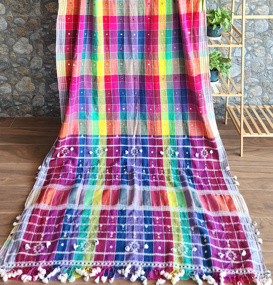 Bhujodi saree cotton saree colorful saree rainbow colors rainbow bhujodi Indian gifts saree for gifting