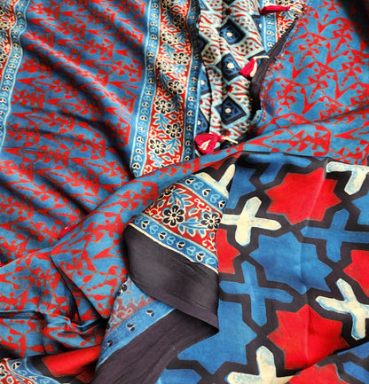 ajrakhsaree sarees ajrakh modal silk officewear blue saree iIndigo