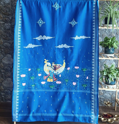 Blue dupatta Pattachitra dupatta cotton dupattadupattaforofficewearIndiangiftshandmade dupatta wedding shopping