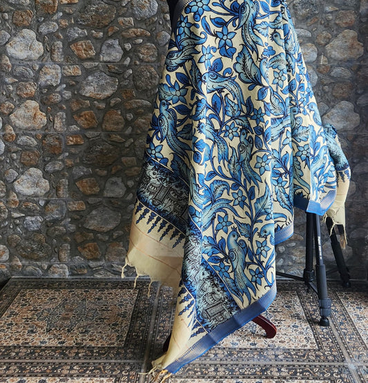 Blue dupatta handmade dupatta penkalamkari dupatta