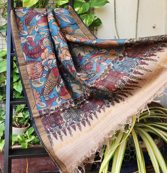 pen kalamkari dupatta blue dupatta