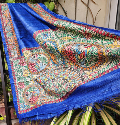 MADHUBANI SILK DUPATTA madhubani online madhubanidupatta handpainted gifts blue officewear 