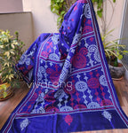 Blue silk saree handmade kutchwork saree kutchibharat