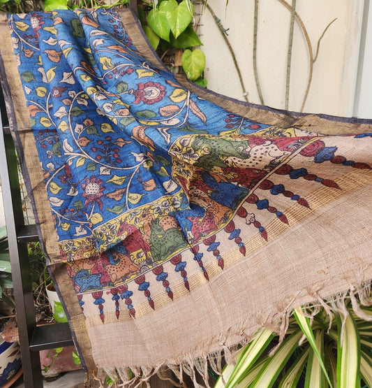 Pen kalamkari silk dupatta