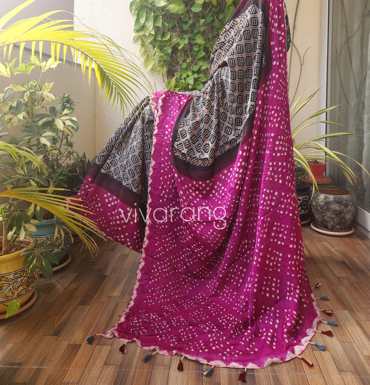 AJRAKH BANDHANI SILK SAREE