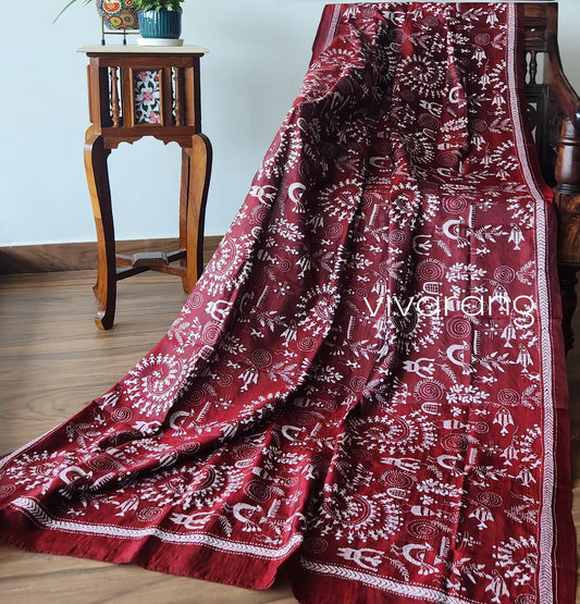 Burgundy dupatta maroon dupatta warli dupatta kantha dupatta wedding gifts