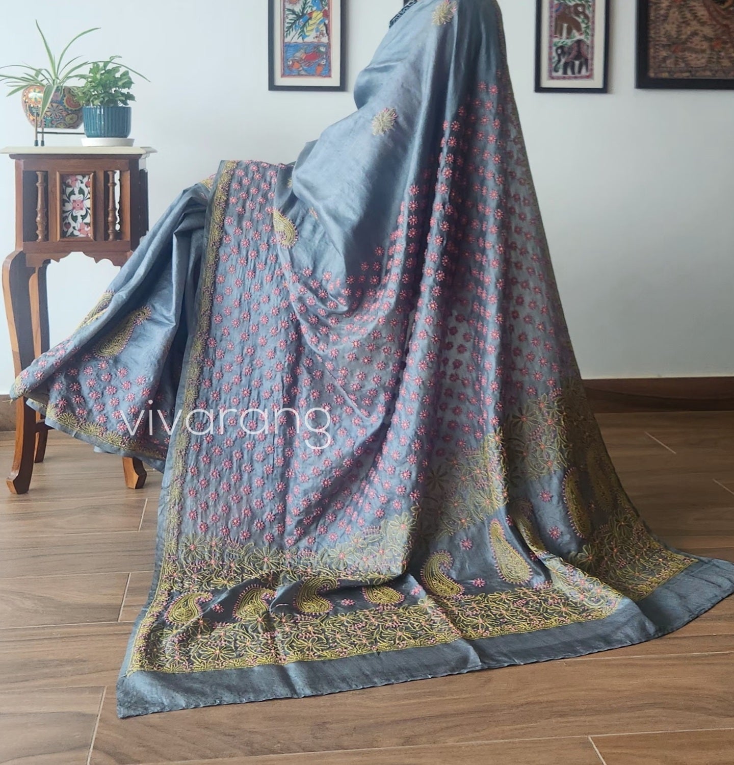 CHIKANKARI TUSSAR SILK SAREE