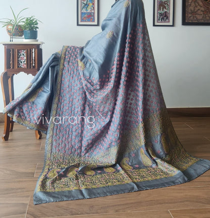 CHIKANKARI TUSSAR SILK SAREE