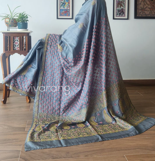 CHIKANKARI TUSSAR SILK SAREE