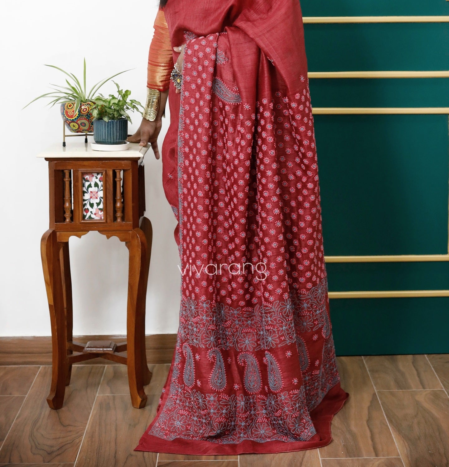 CHIKANKARI TUSSAR SILK SAREE