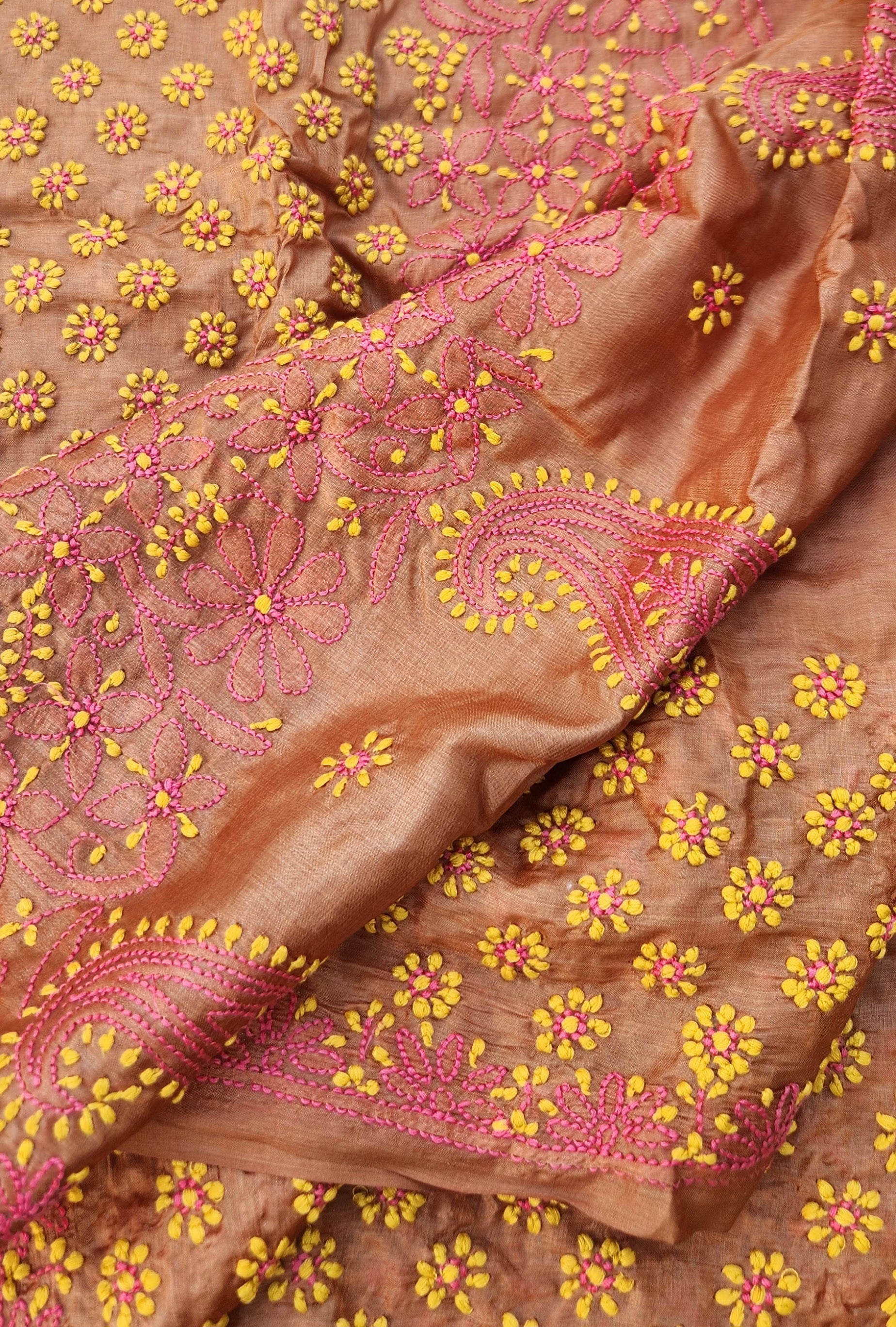 Chikankari saree silk saree orange saree wedding saree