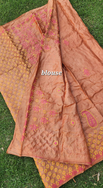 Chikankari saree silk saree orange saree wedding saree