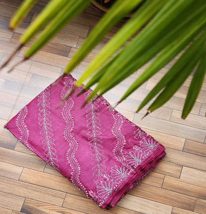 CHIKANKARI TUSSAR SILK SAREE