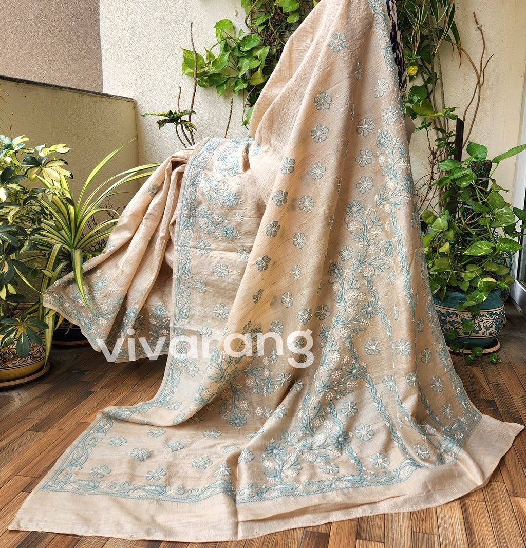 CHIKANKARI TUSSAR SILK SAREE
