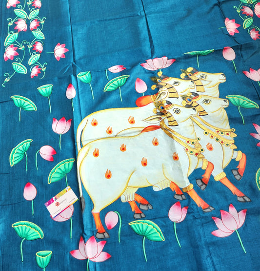 Cow saree pichwai saree wedding shopping sarees Blue saree