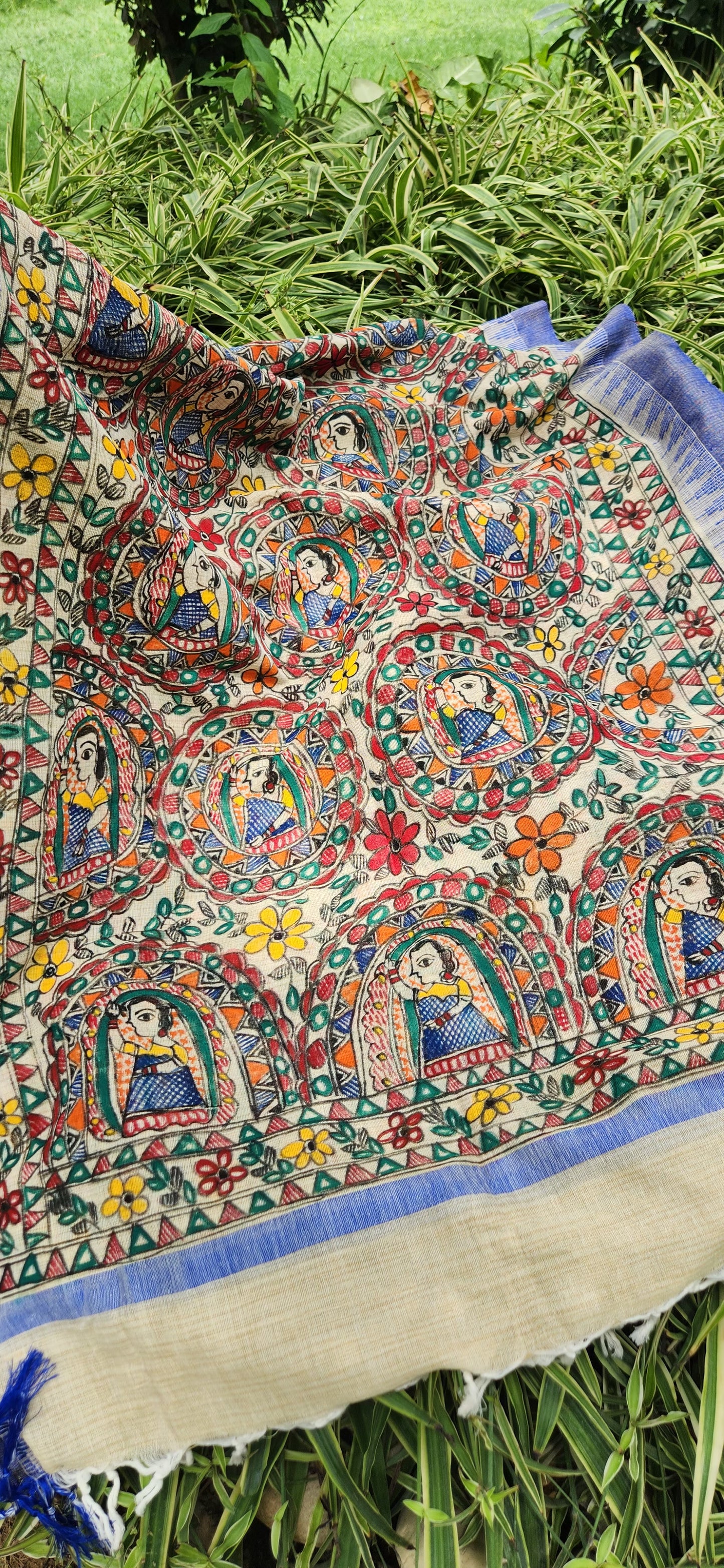 Blue dupatta handmade dupatta Indian gifts Madhubani dupatta officewear dupatta