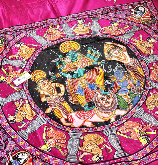 Pattachitra saree red saree wedding saree wedding shopping mehndi look Durga saree