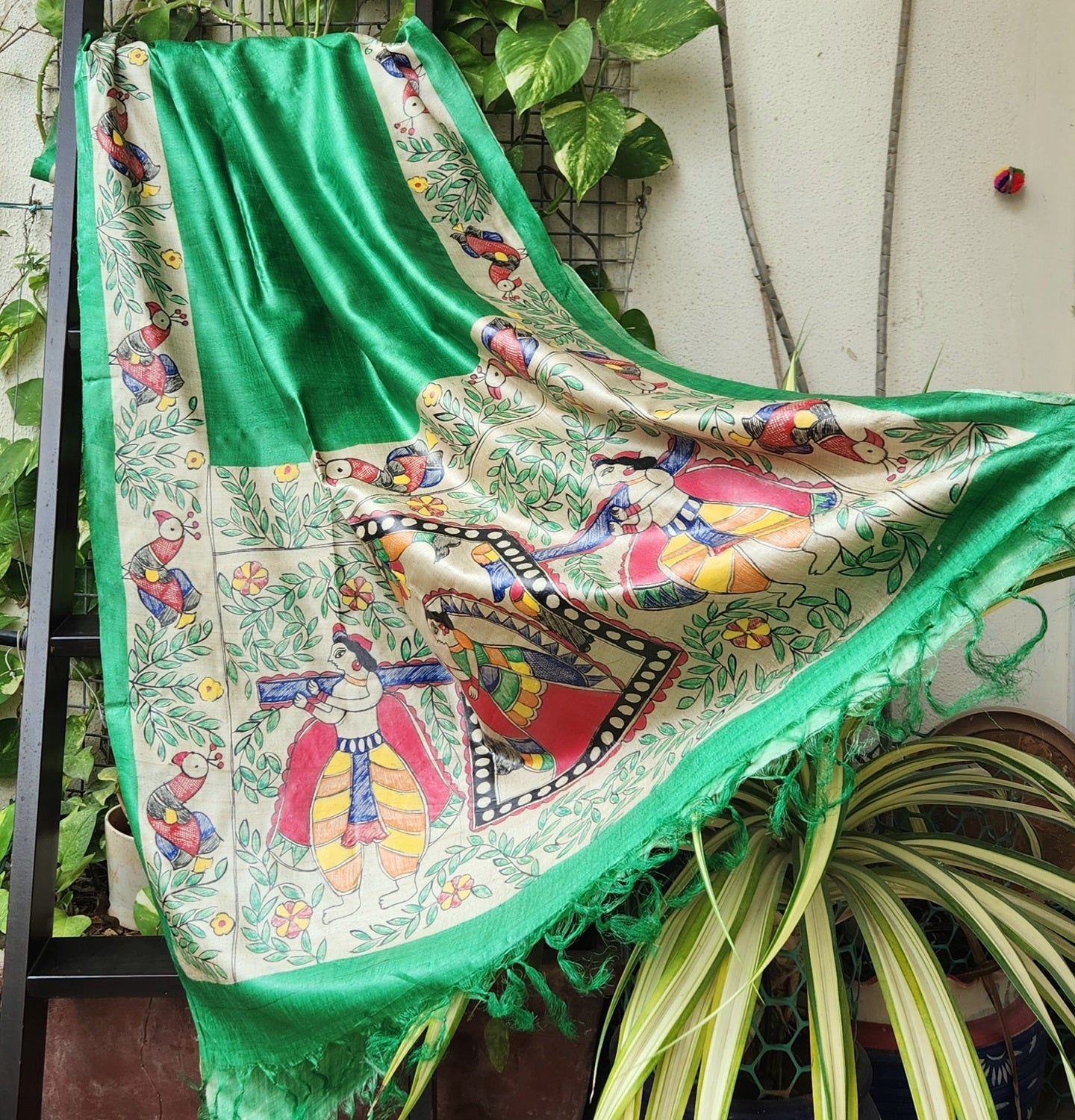 Madhubani dupatta handmade gifts birds dupatta silk dupatta Mehndi look