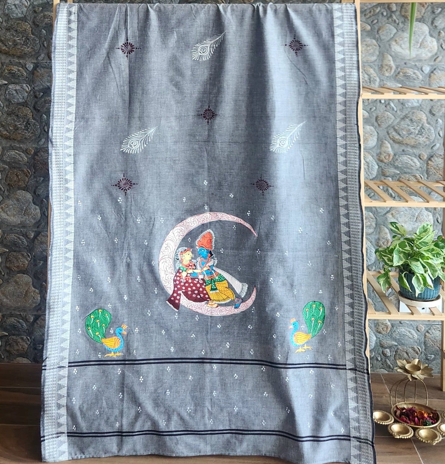 Grey dupatta Pattachitra dupatta cotton dupatta dupatta for officewear Indian gifts