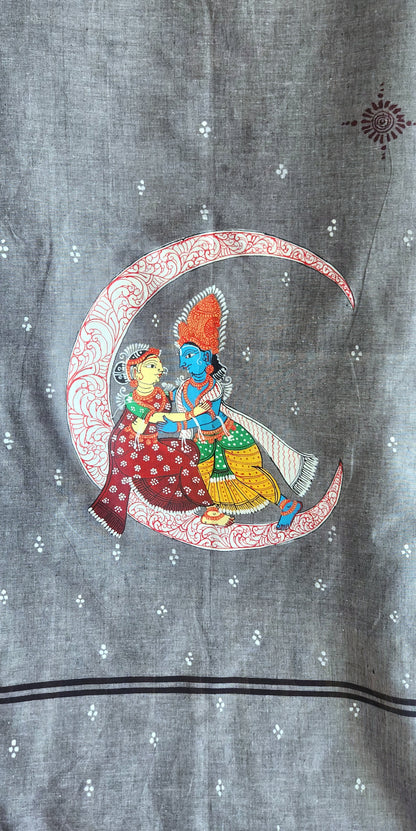 Grey dupatta Pattachitra dupatta cotton dupatta dupatta for officewear Indian gifts