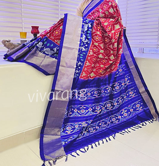 ikat saree red saree festival shopping silk saree pattu saree Pochampally ikat blue saree