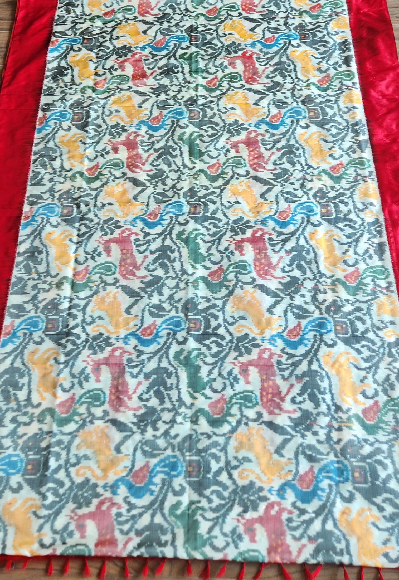 Ikat saree silk saree JUngle book saree animals saree red saree designer saree