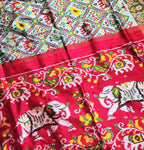 IKAT SILK SAREE wedding shopping Red green saree auspicious look Jungle book saree gajja elephants