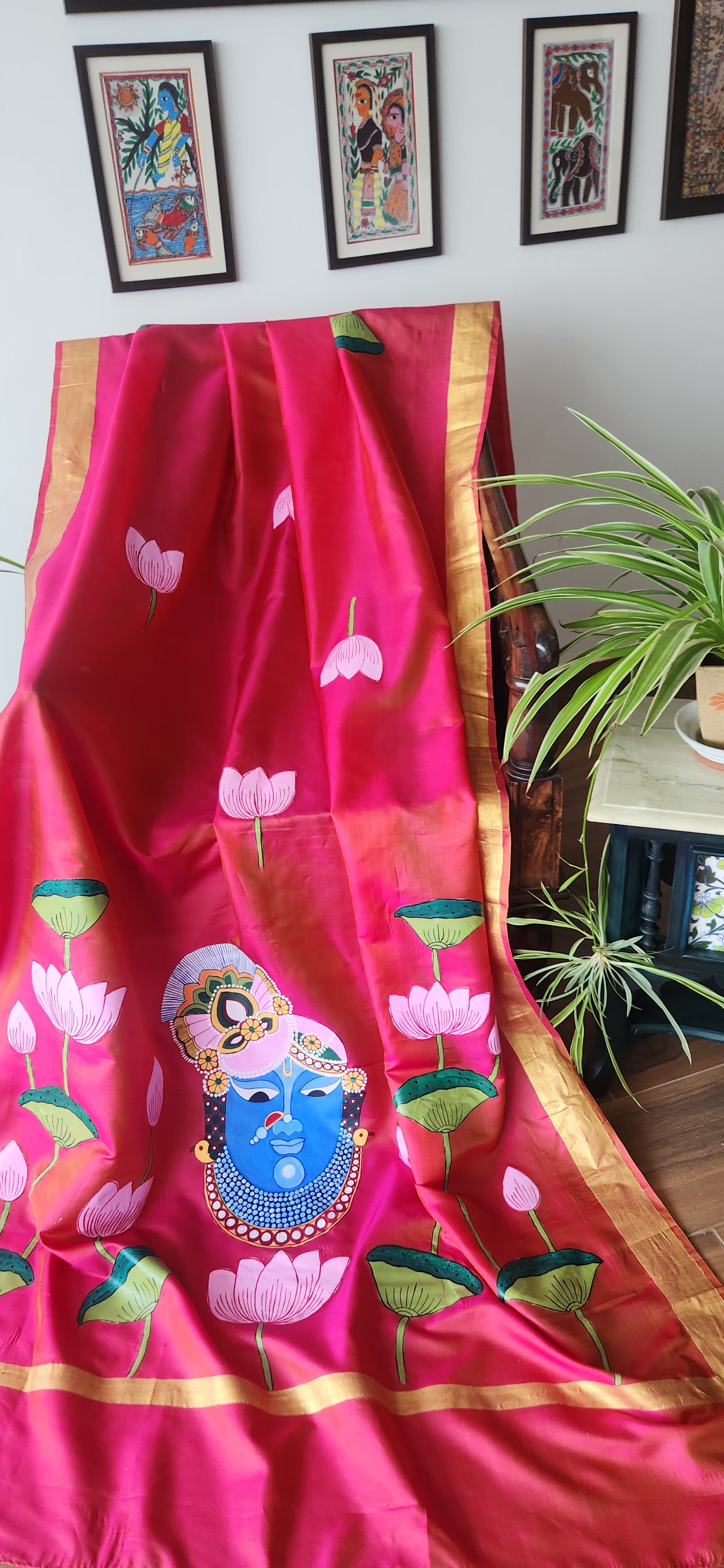 Pink dupatta Srinathji dupatta silk dupatta wedding dupatta Pichwai dupatta