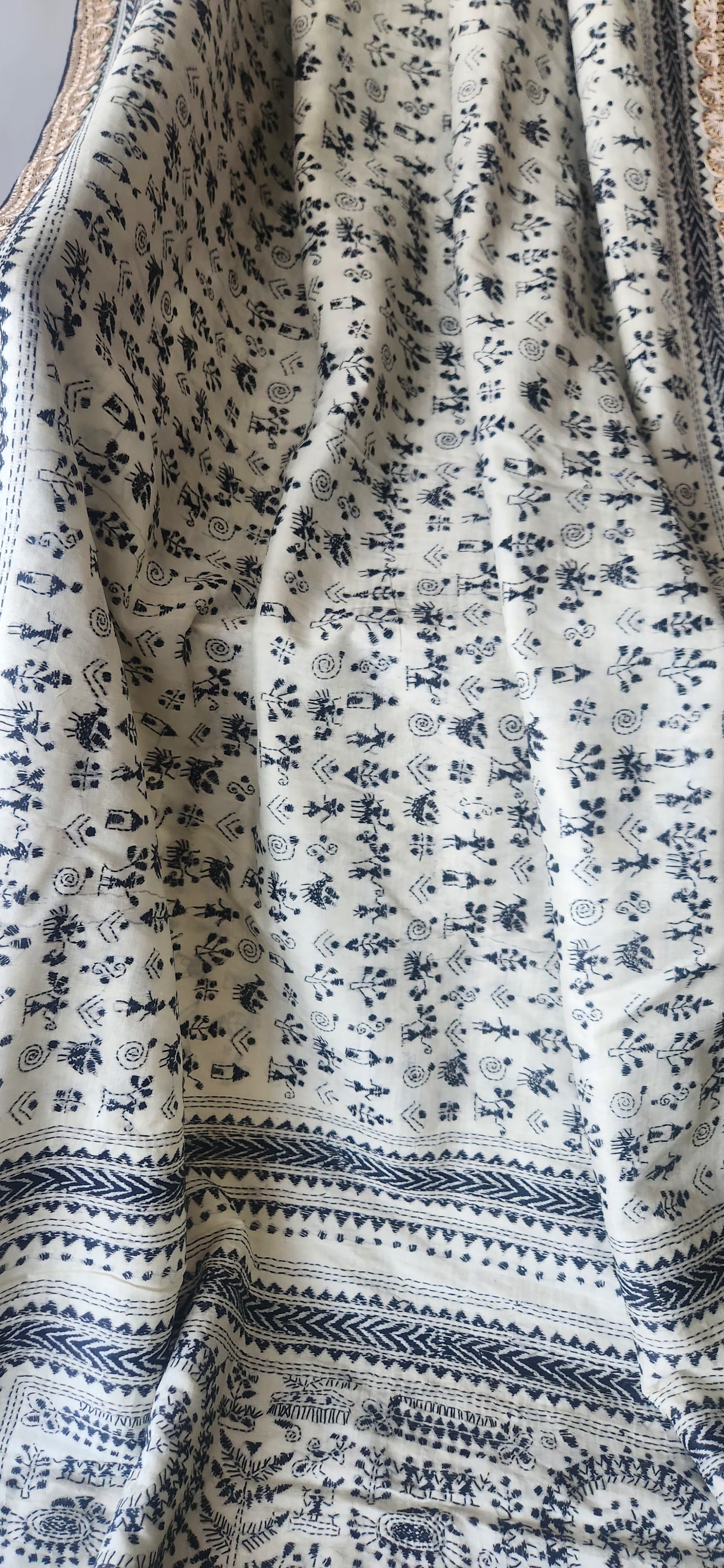 Kantha saree warli saree designer Indian gifts Diwali gifting Wedding sarees Kantha saree warli saree designer saree black and white saree handmade sarees