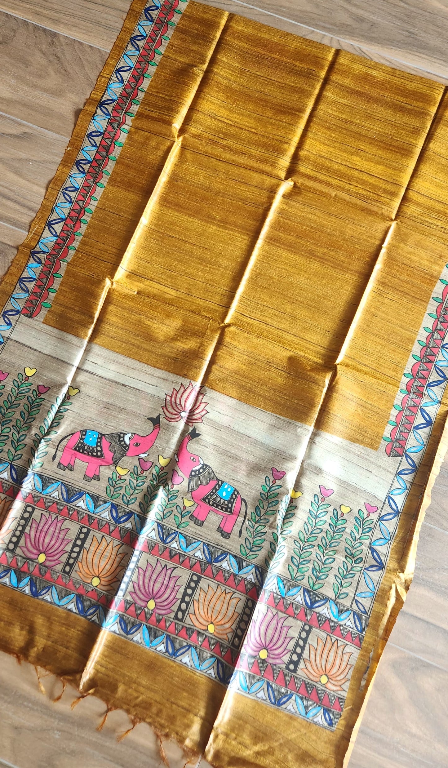 Yellow dupatta Madhubani dupatta Elephants dupatta fo rHaldi function