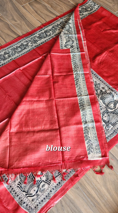 Madhubani saree red saree fish saree Bengali saree Indian gifts