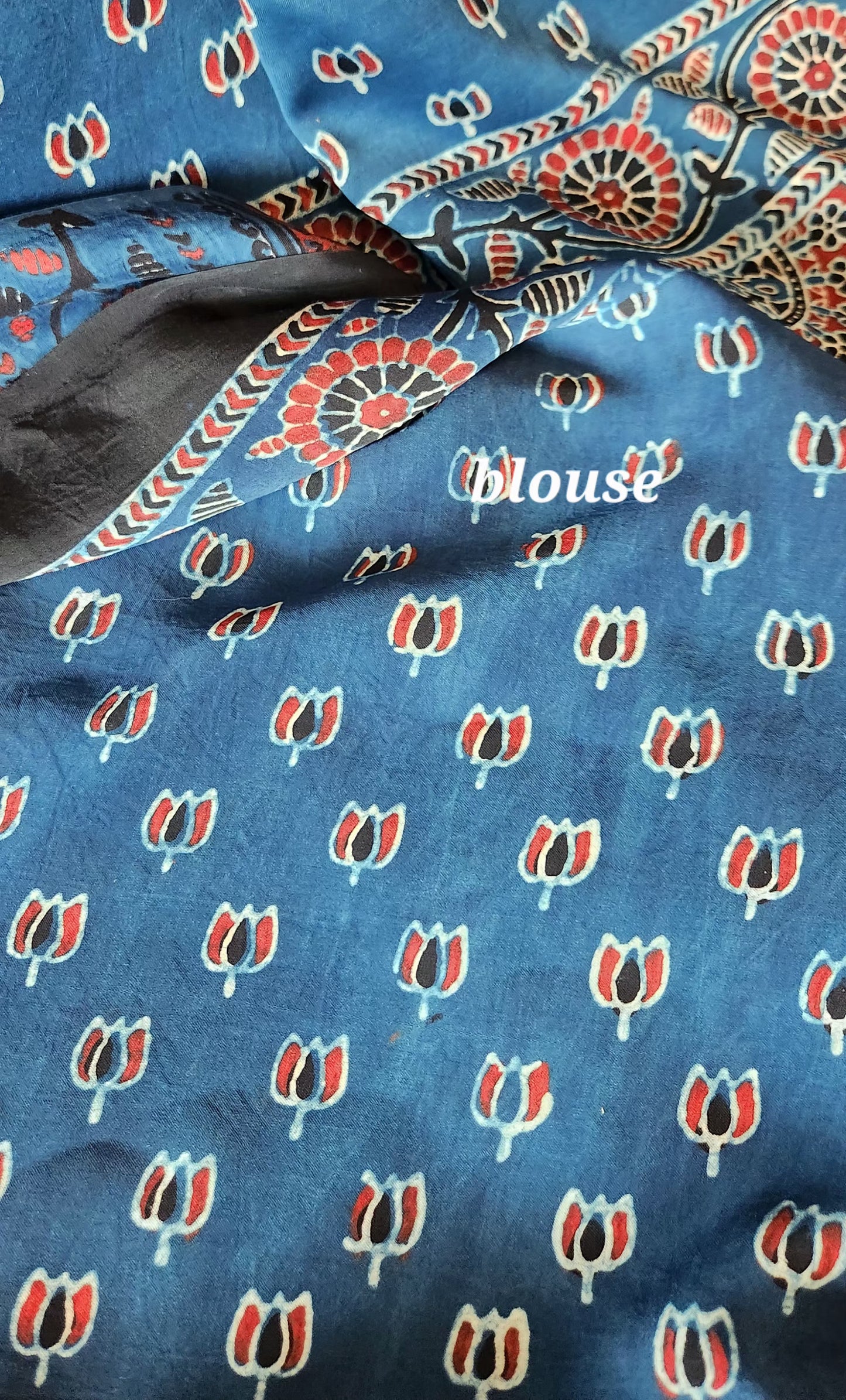 ajrakh saree blue saree handmade saree officewear saree modal silk saree cows saree iTokri