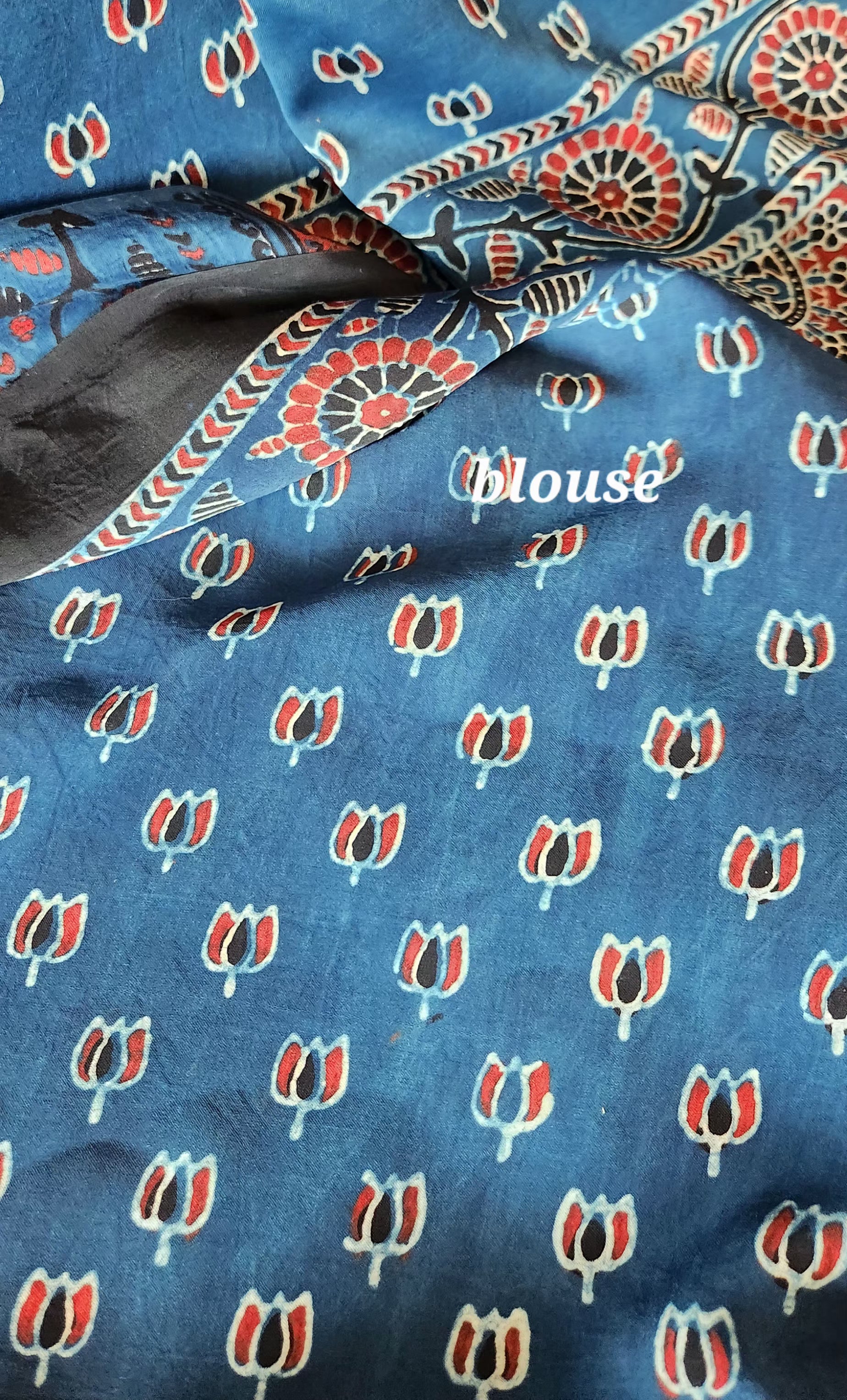ajrakh saree blue saree handmade saree officewear saree modal silk saree cows saree iTokri