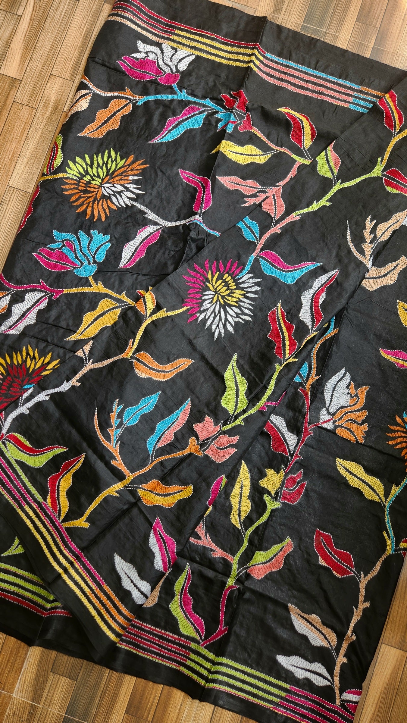 traditional kantha saree kantha saree Kolkata black saree designer saree Bengal kantha saree Shekantha 