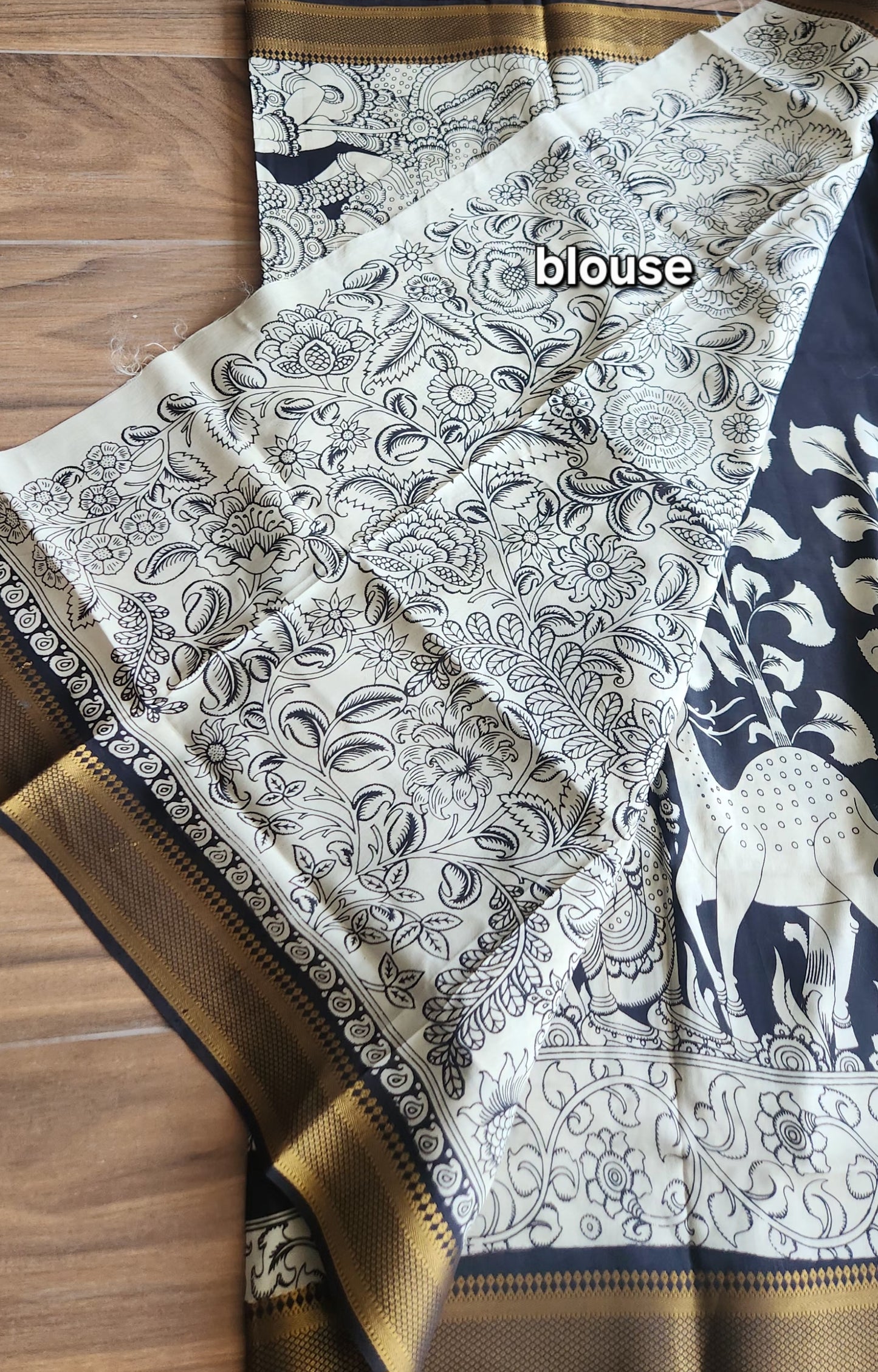 Pen kalamkari saree black and white saree saree for office saree for gifting