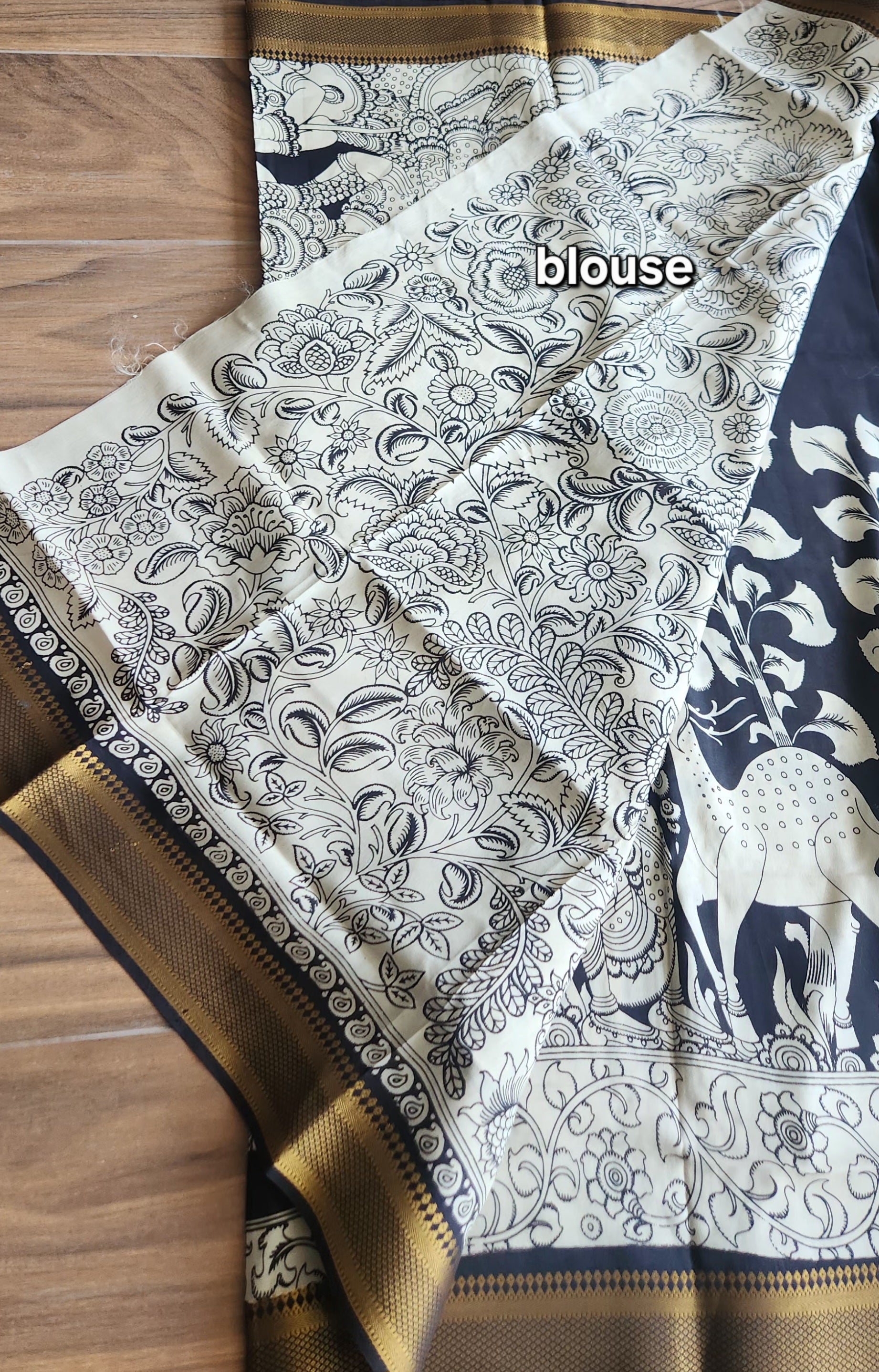 Pen kalamkari saree black and white saree saree for office saree for gifting