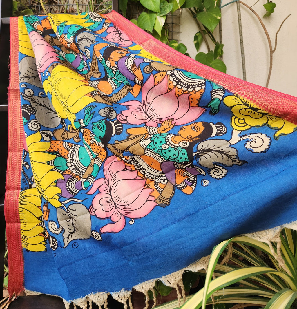 pen kalamkari silk dupatta blue dupatta Indian gifts rakhi gifts