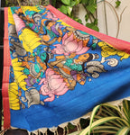 pen kalamkari silk dupatta blue dupatta Indian gifts rakhi gifts