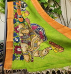 pen kalamkari silk dupatta green dupatta Indian gifts rakhi gifts Ganesha