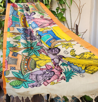 pen kalamkari tussar dupatta